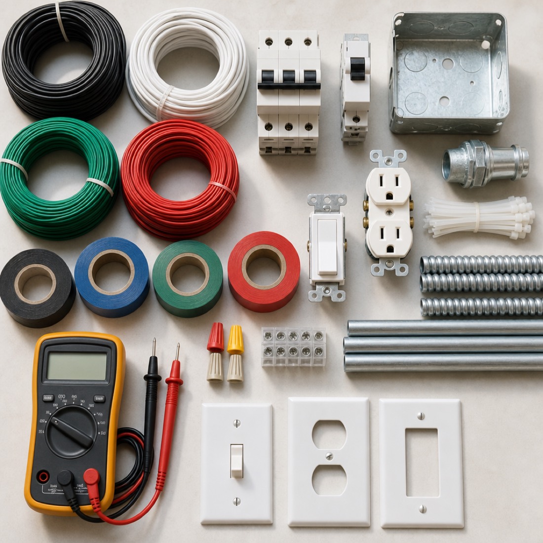 Material eléctrico: cable, apagadores y contactos